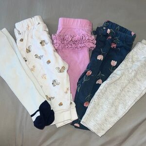 🩷5/$25 Lot of 5 Assorted Kids Bottoms Set - Pink, Blue, White, Gray 0-3M